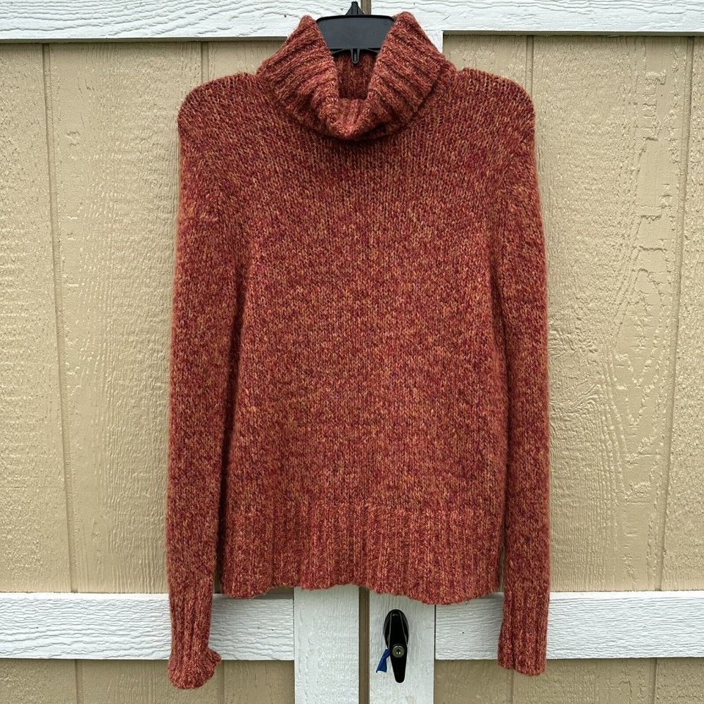 LL Bean Orange Marled Knit Wool Sweater Turtleneck Pullover Women's Size Medium